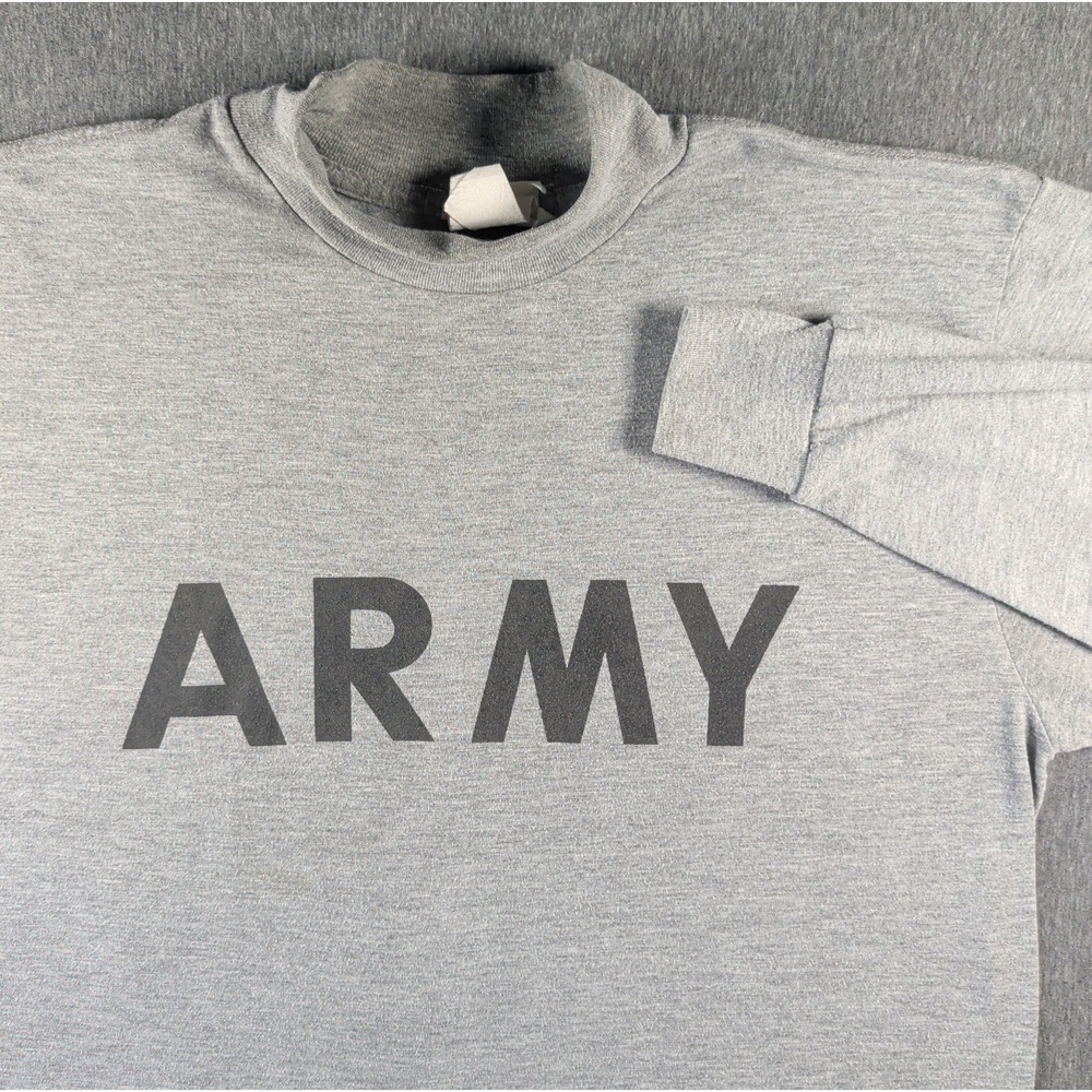 Vtg US ARMY Shirt Sz M Gray Pullover Long Sleeve Mock Neck Running Training Gym
